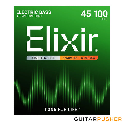 Elixir Electric Bass Stainless Steel Bass Guitar Strings with Nanoweb Coating - Light, Long Scale (45 65 80 100)
