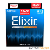 Elixir Electric Nickel Plated Steel Electric Guitar Strings with Nanoweb Coating - Super Light (9 11 16 24 32 42) 3-Pack