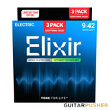 Elixir Electric Nickel Plated Steel Electric Guitar Strings with Optiweb Coating - Super Light (9 11 16 24 32 42) 3-Pack