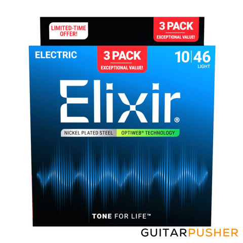 Elixir Electric Nickel Plated Steel Electric Guitar Strings with Optiweb Coating - Light (10 13 17 26 36 46) 3-Pack