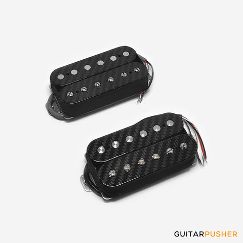 Godwound Vesuvius Modern Guitar Humbucker Pickup Set - 53mm F Spacing (Open Carbon Fiber, Nickel Bolts)