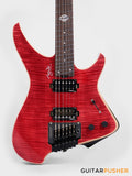 Aguda Black Hole Headless Electric Guitar Mahogany Body Ebony Fretboard, Flamed Maple Top - Trans Red