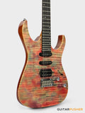 Aquarius Guitars Model F (Prototype) HSS Alder Body Flamed Maple Top, Ebony Fretboard Electric Guitar - Pink Tie Dye