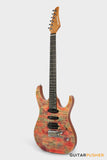 Aquarius Guitars Model F (Prototype) HSS Alder Body Flamed Maple Top, Ebony Fretboard Electric Guitar - Pink Tie Dye