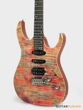 Aquarius Guitars Model F (Prototype) HSS Alder Body Flamed Maple Top, Ebony Fretboard Electric Guitar - Pink Tie Dye