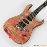 Aquarius Guitars Model F (Prototype) HSS Alder Body Flamed Maple Top, Ebony Fretboard Electric Guitar - Pink Tie Dye