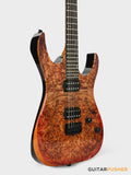 Aquarius Guitars Model B (Prototype) HH Alder Body Spalted Maple Burl Top, Ebony Fretboard Electric Guitar - Chaos Ember
