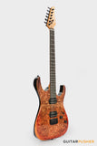 Aquarius Guitars Model B (Prototype) HH Alder Body Spalted Maple Burl Top, Ebony Fretboard Electric Guitar - Chaos Ember