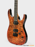 Aquarius Guitars Model B (Prototype) HH Alder Body Spalted Maple Burl Top, Ebony Fretboard Electric Guitar - Chaos Ember