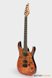 Aquarius Guitars Model B (Prototype) HH Alder Body Spalted Maple Burl Top, Ebony Fretboard Electric Guitar - Chaos Ember