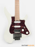 Aguda Musicboy Pro Headless Electric Guitar Alder Body Roasted Maple Fretboard - Olympic White w/ Tortoise Shell Pickguard