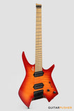 Leeky X-Series X26 Headless Electric Guitar Roasted Basswood Body Wenge Top Roasted Maple Neck - Fire Burst