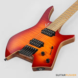 Leeky X-Series X26 Headless Electric Guitar Roasted Basswood Body Wenge Top Roasted Maple Neck - Fire Burst