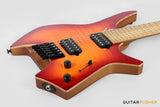 Leeky X-Series X26 Headless Electric Guitar Roasted Basswood Body Wenge Top Roasted Maple Neck - Fire Burst