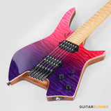 Leeky X-Series X26 Headless Electric Guitar Roasted Basswood Body Wenge Top Roasted Maple Neck - Purple Fade