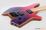 Leeky X-Series X26 Headless Electric Guitar Roasted Basswood Body Wenge Top Roasted Maple Neck - Purple Fade