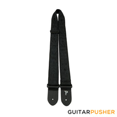 Perri's Leather Jacquard 2" Guitar Strap Ribbon Sewn on Tubular Webbing w/ Leather Ends