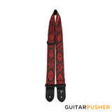 Perri's Leather Jacquard 2" Guitar Strap Ribbon Sewn on Tubular Webbing w/ Leather Ends