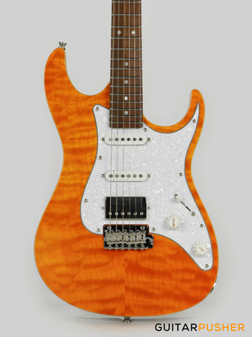 Tagima Stella DW HSS S Style Electric Guitar (Transparent Amber) Rosewood Fingerboard/White Pickguard