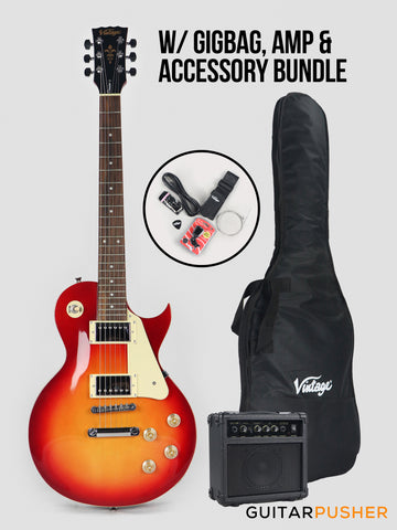 Vintage Coaster Series V10 Singlecut Electric Guitar w/ Kinsman 10-Watt Amplifier, Gig Bag, & Accessories - Cherry Sunburst