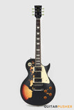 Vintage V100 Icon Singlecut Electric Guitar - Distressed Black Over Sunburst