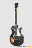 Vintage V100 Icon Singlecut Electric Guitar - Distressed Black Over Sunburst