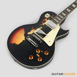 Vintage V100 Icon Singlecut Electric Guitar - Distressed Black Over Sunburst