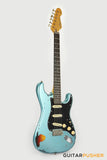 Vintage V6 Icon S-Style Electric Guitar (Distressed Gun Hill Blue over Sunburst)