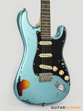 Vintage V6 Icon S-Style Electric Guitar (Distressed Gun Hill Blue over Sunburst)