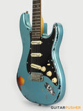 Vintage V6 Icon S-Style Electric Guitar (Distressed Gun Hill Blue over Sunburst)