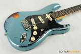 Vintage V6 Icon S-Style Electric Guitar (Distressed Gun Hill Blue over Sunburst)