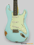 Vintage V6 Icon S-Style Electric Guitar - Distressed Laguna Blue