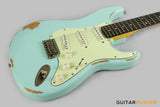 Vintage V6 Icon S-Style Electric Guitar - Distressed Laguna Blue