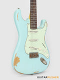 Vintage V6 Icon S-Style Electric Guitar - Distressed Laguna Blue