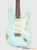 Vintage V6 Icon S-Style Electric Guitar - Distressed Laguna Blue