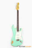 Vintage V6 Icon S-Style Electric Guitar - Distressed Ventura Green