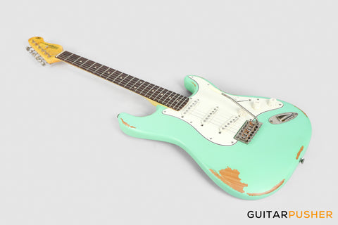 Vintage V6 Icon S Style Electric Guitar Distressed Ventura Green GuitarPusher
