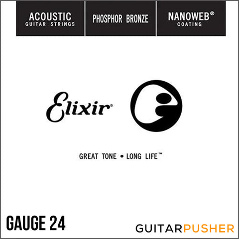Elixir Acoustic Phosphor Bronze Single Acoustic Guitar String with Nanoweb Coating - Gauge 24
