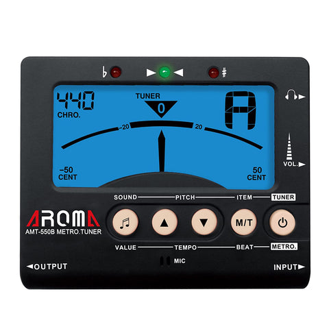 Aroma AMT-550B Digital Tuner + Metronome for Guitar, Bass & Other Instruments