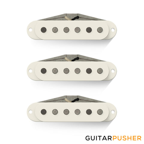 Bareknuckle Irish Tour Calibrated Strat Pickup Set, Vintage Staggered, RWRP, Parchment White - Zinc Bridge Base