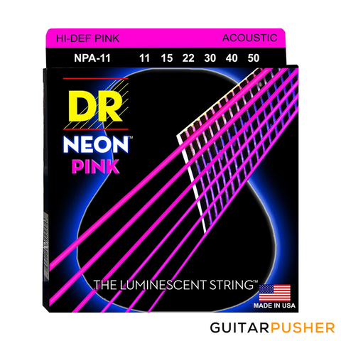 DR NPA-11 Hi-Def NEON Pink K3 Coated Custom Light Acoustic Guitar Strings 11-50 (11 15 22 30 40 50)