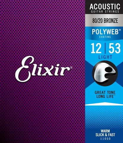 Elixir Acoustic 80/20 Bronze Acoustic Guitar Strings with Polyweb Coating - Light (12 16 24 32 42 53)