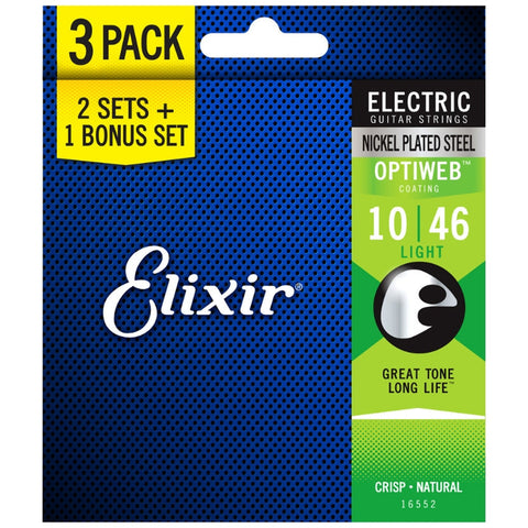 Elixir Electric Nickel Plated Steel Electric Guitar Strings with Optiweb Coating - Light (10 13 17 26 36 46) 3-Pack
