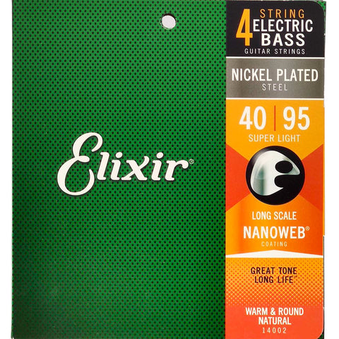 Elixir Electric Bass 4-String Nickel Plated Steel Bass Guitar Strings with NANOWEB Coating