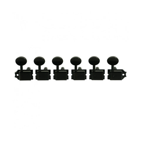 Kluson 6 in line Locking Deluxe Series Oval Metal Button Machine Head Tuner - Black