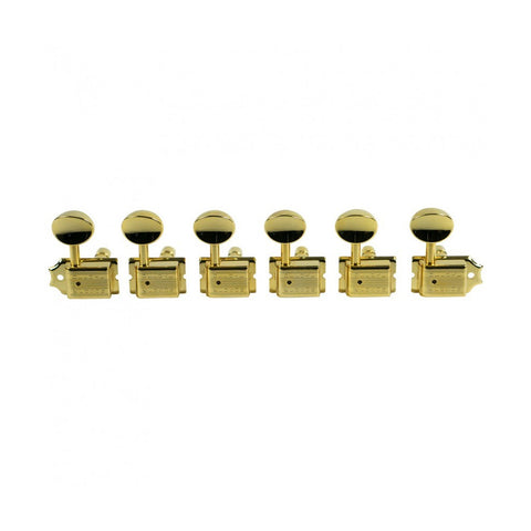 Kluson 6 in line Locking Deluxe Series Oval Metal Button Machine Head Tuner - Gold