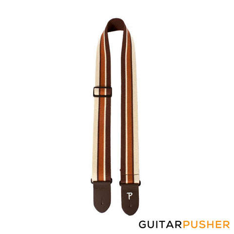 Perri's Leather Deluxe Striped 2" Cotton Guitar Strap w/ Brown Leather Ends (Brown/Tan/Rust)