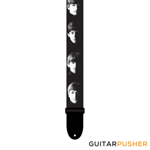 Perri's Leather Official Licensing The Beatles Portrait 2" Polyester Guitar Strap (Black w/ White Portraits)