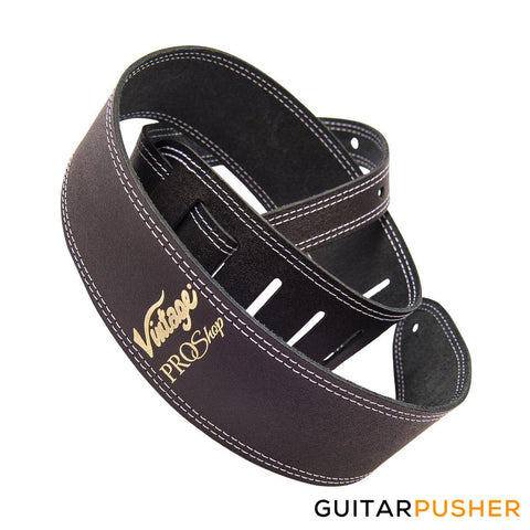 Vintage VPS01BK ProShop Leather Guitar Strap (Black)