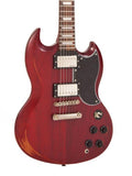 Vintage VS6 Icon SG Electric Guitar - Distressed Cherry Red